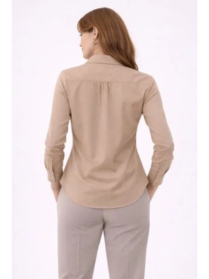 Pusula Sepeti Uzun Kollu Gömlek Düğmeli Klasik Yaka Günlük ve Ofis Şıklığına Uygun - Bej
