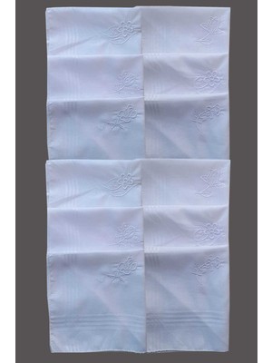 Fırsato Nakışlı Kumaş Kadın Mendili Beyaz Nakışlı 28X28CM, 12ADET, %100 Pamuk, | Mendil