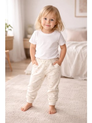 Almira Anne Bebek Bebek Bıyık Baskılı Krem Tek Alt, Yumuşak ve Rahat Giyim