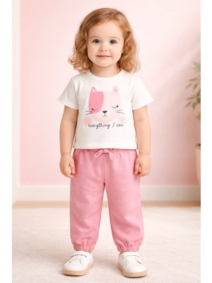 Almira Anne Bebek Bebek Kız Için Pembe Keten Takım Çocuk Giyim Yazlık Kıyafet