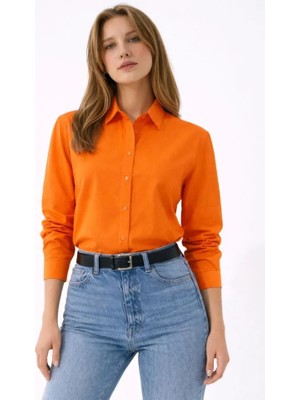 Bet's  Uzun Kollu Gömlek Düğmeli Klasik Yaka Günlük ve Ofis Şıklığına Uygun - Turuncu