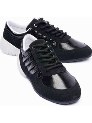 Mubiano Kadın Süet Sneaker Metalik Detaylı Günlük Spor Ayakkabı Telora Siyah
