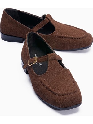 Mubiano Kadın Süet Babet Bantlı Mary Jane Günlük Ayakkabı Isela Kahverengi