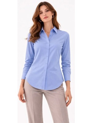 Sidelya Concept Uzun Kollu Gömlek Düğmeli Klasik Yaka Günlük ve Ofis Şıklığına Uygun - Mavi