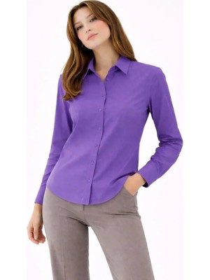 Emh Store Uzun Kollu Gömlek Düğmeli Klasik Yaka Günlük ve Ofis Şıklığına Uygun - Mor