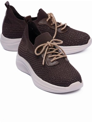 Mubiano Kadın Triko Sneaker Sim Detaylı Hafif Konfor Taban Taş Bağcıklı Günlük Spor Ayakkabı Melia Kahverengi
