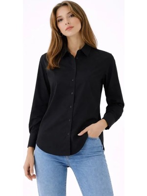 Pusula Sepeti Uzun Kollu Gömlek Düğmeli Klasik Yaka Günlük ve Ofis Şıklığına Uygun - Siyah
