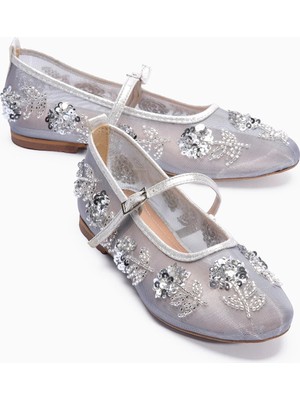 Mubiano Kadın File Babet Baretli Çiçek Işlemeli Taş ve Pul Detaylı Abiye Babet Galina Gümüş