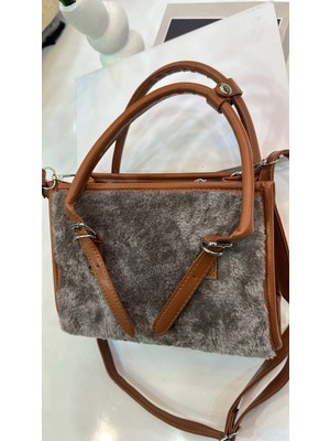 Akça Shoes Taba Gri Peluşlu Çanta