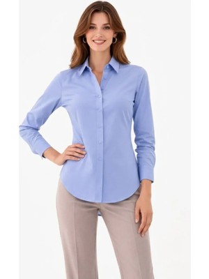 Infivento Uzun Kollu Gömlek Düğmeli Klasik Yaka Günlük ve Ofis Şıklığına Uygun - Mavi