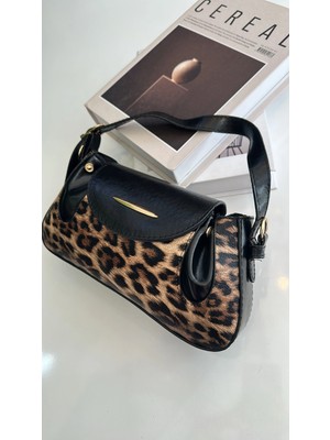 Akça Shoes Siyah Leopar Gold Detaylı Çanta