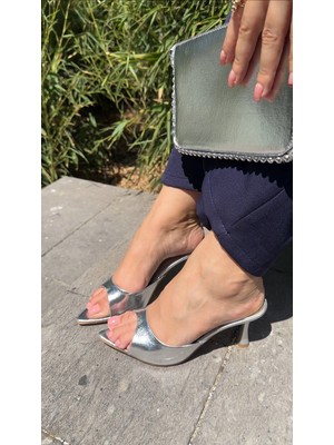 Akça Shoes Gümüş Topuklu Terlik