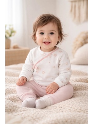 Almira Anne Bebek Bebek Kız Çocuk Tulum Takımı Yandan Çıtçıtlı ve Baskılı Tasarım