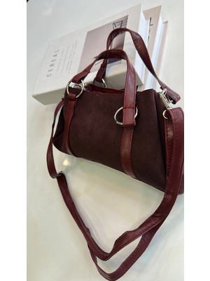 Akça Shoes Bordo Süet Deri Detaylı Çanta