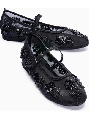 Mubiano Kadın File Babet Baretli Çiçek Işlemeli Taş ve Pul Detaylı Abiye Babet Galina Siyah