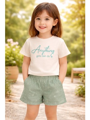 Almira Anne Bebek Kız Çocuk Yazlık Kısa Kollu Tişört ve Keten Şort Takım