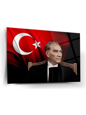Shiny Art Atatürk Türk Bayrağı Arka Plan Cam Tablo – ATA273