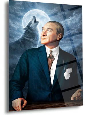 Shiny Art Atatürk Bozkurt Ay Temalı Cam Tablo – ATA270