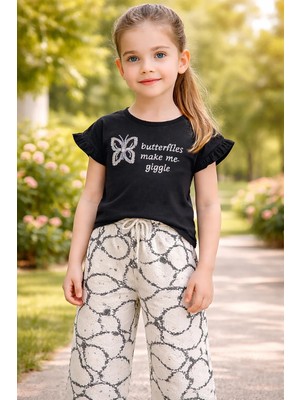 Almira Anne Bebek Kız Çocuk Kelebek Baskılı Tişörtlü Pantolon Takımı