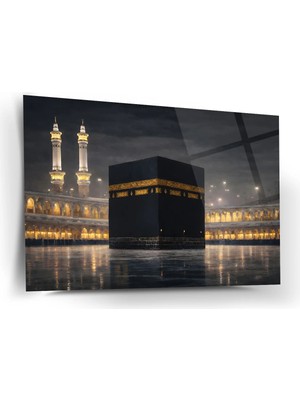 Shiny Art Kabe Mescid-I Haram Gece Görünümü Islami Cam Tablo – ISL220