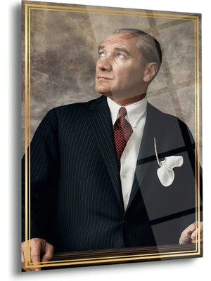 Shiny Art Mustafa Kemal Atatürk Klasik Portre Cam Tablo – Modern Atatürk Duvar Dekoru – ATA253
