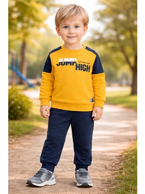 Almira Anne Bebek Erkek Çocuk Jump High Yazılı Iç Kısmı Şardonlu Bisiklet Yaka Takım