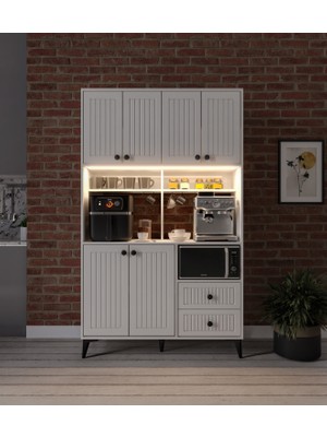 Afilli Nebula Kahve Köşesi Mebran Kapaklı LED Aydınlatmalı Tamamı Mdf Beyaz