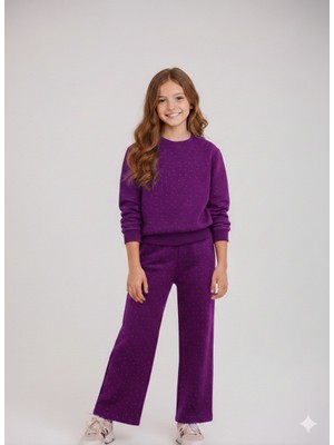 Arya Nisa Kids Kız Çocuk Pamuklu Taş Baskılı Uzun Kollu Bol Paça Eşofman Takımı