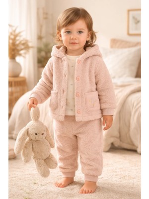 Almira Anne Bebek Bebek Kız Çocuk Peluş Takım Kapşonlu Kanguru Cepli Yüz Baskılı