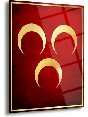 Shiny Art Osmanlı Üç Hilal Sembolü Kırmızı Zemin Cam Tablo – ISL226