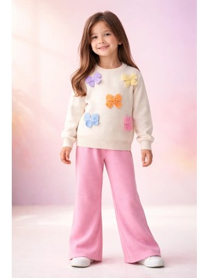 Almira Anne Bebek Kız Çocuk Için Krem Renkli Fiyonk Işlemeli Triko Takım