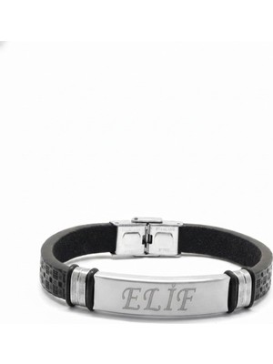 C&On Design Kişiye Özel Lazer Işlemeli Hakiki Deri & Çelik Kelepçe Bileklik