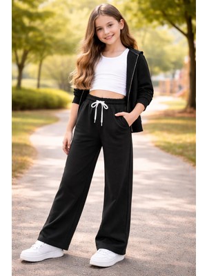 Almira Anne Bebek Kız Çocuk Cepli Beli Lastikli Siyah Eşofman Altı