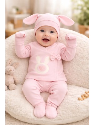 Almira Anne Bebek Kız Bebek Fiyonk Detaylı Tavşanlı Zıbın Takımı