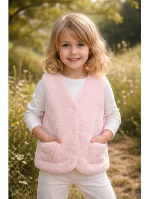 Almira Anne Bebek Bebek Kız Için Yumuşak Peluş Kışlık Yelek Düğmeli Cep