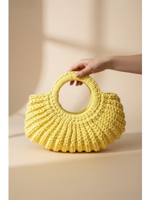 Penye Kumaş | El Örgüsü | Kleopatra Model | Orta Boy El Çantası | Sarı