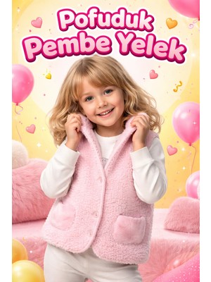 Almira Anne Bebek Kız Bebek Peluş Yelek Düğmeli Cep Kışlık Peluş Yelek