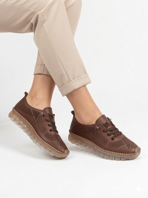 Tamdabu Ayakkabı Hakiki Deri Lazer Kesimli Şeffaf Taban Ortopedik Kadın Ayakkabı