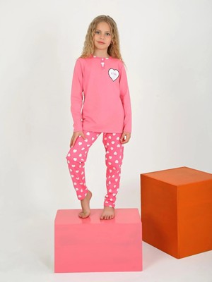 Almira Anne Bebek Kız Çocuk Jetaıme Kalp Baskılı Uzun Kollu Pamuklu Pijama Tk.
