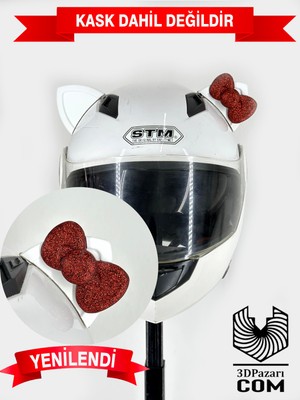 Motor & Motosiklet Kırmızı Fiyonklu Kedi Kulak Kask Dış Aksesuarı