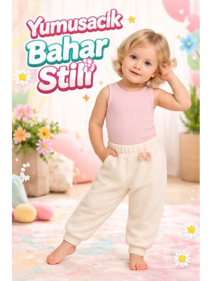 Almira Anne Bebek Bebek Kız Pantolon Açık Kahve Lastikli Fiyonk Detaylı Günlük Giyim