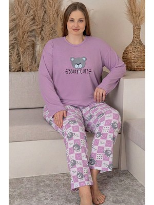 Farya Home Büyük Beden Pamuklu Desenli Uzun Kollu Pijama Takımı