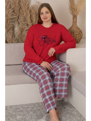 Farya Home Büyük Beden Pamuklu Desenli Uzun Kollu Pijama Takımı