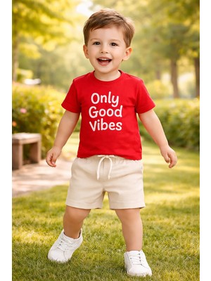 Almira Anne Bebek Kırmızı Erkek Bebek Takım Kısa Kollu Tişört ve Şort