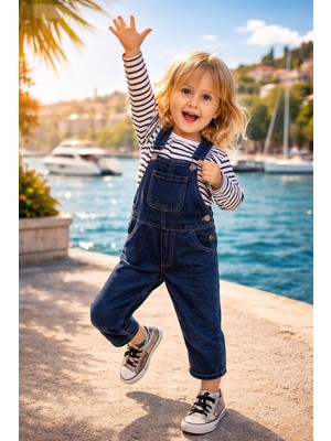 Almira Anne Bebek Çocuklar Için Renkli ve Rahat Kot Salopet Takım - Günlük Kullanım