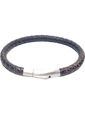 JTSS26BLK1757 Paslanmaz Çelik Kilitli Hakiki Vıntage Deri Garantili Janti Bileklik