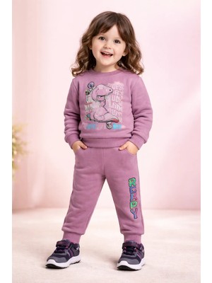 Almira Anne Bebek Çocuklar Için Rahat ve Şık Mor Takım, Uzun Kollu Sweat ve Pantolon