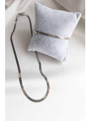 C&On Design Sılver Italyan Model Zincir Zarif Çelik Kadın Kolye ve Çelik Bileklik Set