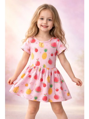 Almira Anne Bebek Yazlık Kız Çocuk Elbise Desenli Meyve Figürleriyle Renkli Yazlık Elbise