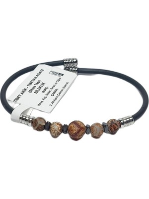 JTSS26BLK1769 Paslanmaz Çelik Bilezik Silikon Kaplama Tibet Akik Hematit Doğaltaşlı Garantili Janti Bileklik